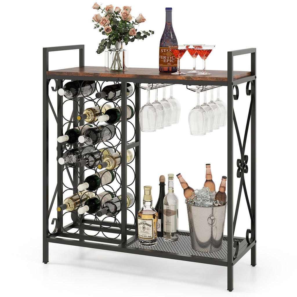 21 Bottle Wine Rack Freestanding Floor Wine Bottle Organizer with Glass Holder
